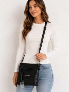 Danier Black Pebbled Leather Crossbody Bag